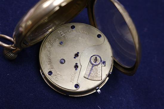 A late Victorian 18ct gold keyless chronograph pocket watch, by Fattorini & Sons.